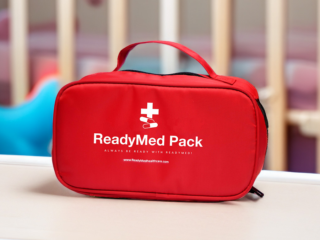 ReadyMed Pediatric Pack on a table in a play room